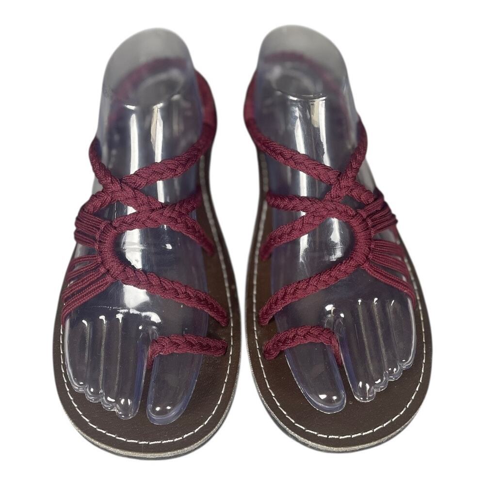 Plaka Women’s Palm Leaf Burgundy Boho Flat Strap Sandals Size-10 - Picture 3 of 8